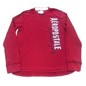 Y2K Aeropostale Waffle Knit Shirt Embroidered Spell Out Size XL Red Streetwear